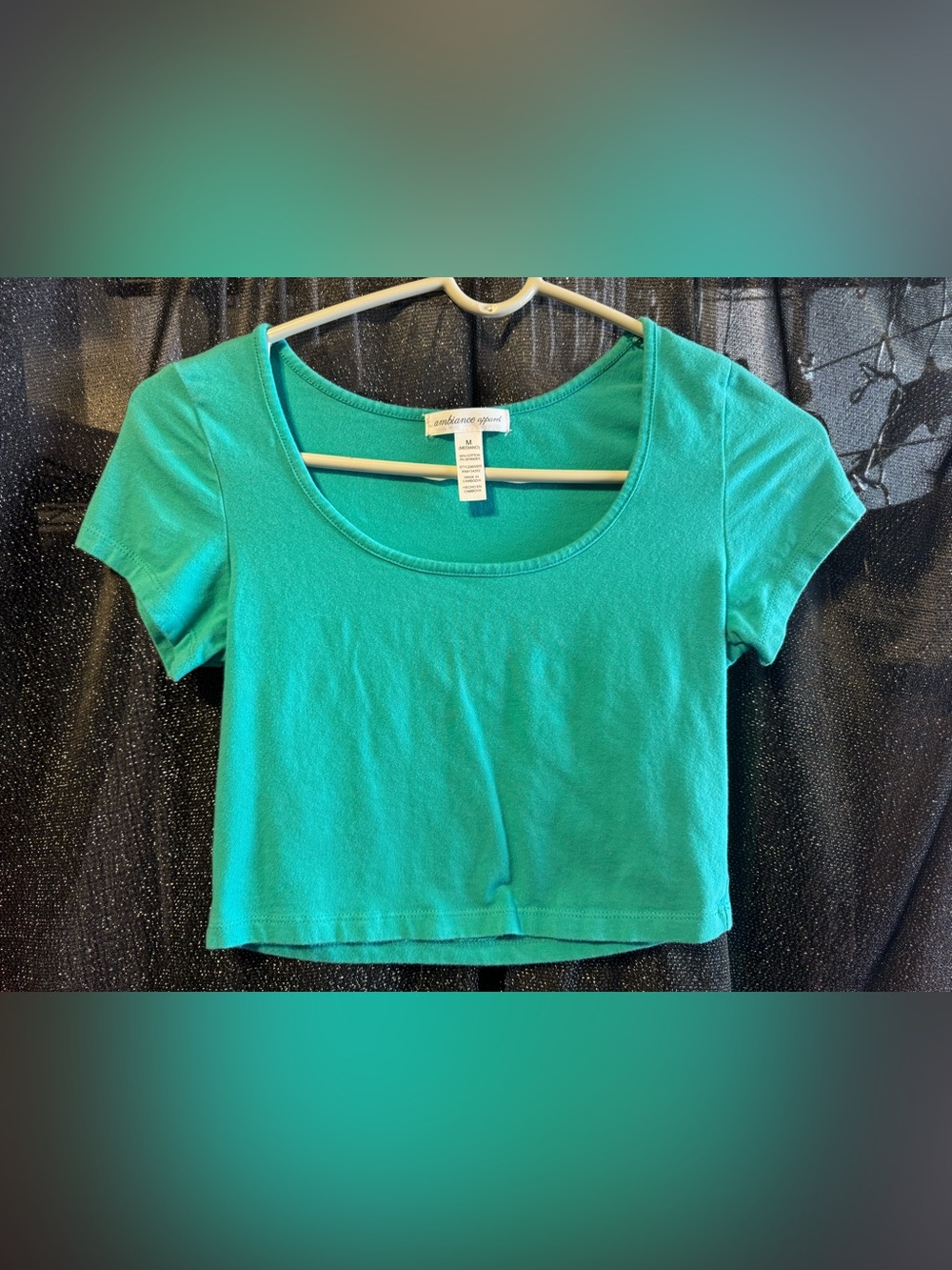 Ambiance Teal Scoop Neck Cropped Tee